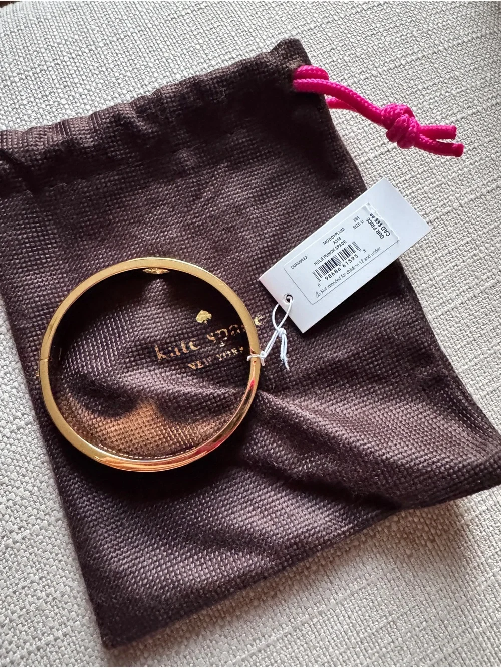 kate spade Gold-Tone Hinged Enamel Spade Hole Punch Bangle Bracelet- Moody Plum
